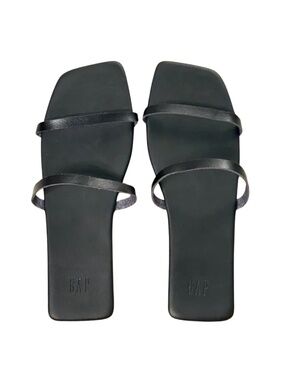 GAP Black Leather Strap Minimalistic Square Toe Slip-on Sandal - Size 9 NWoT